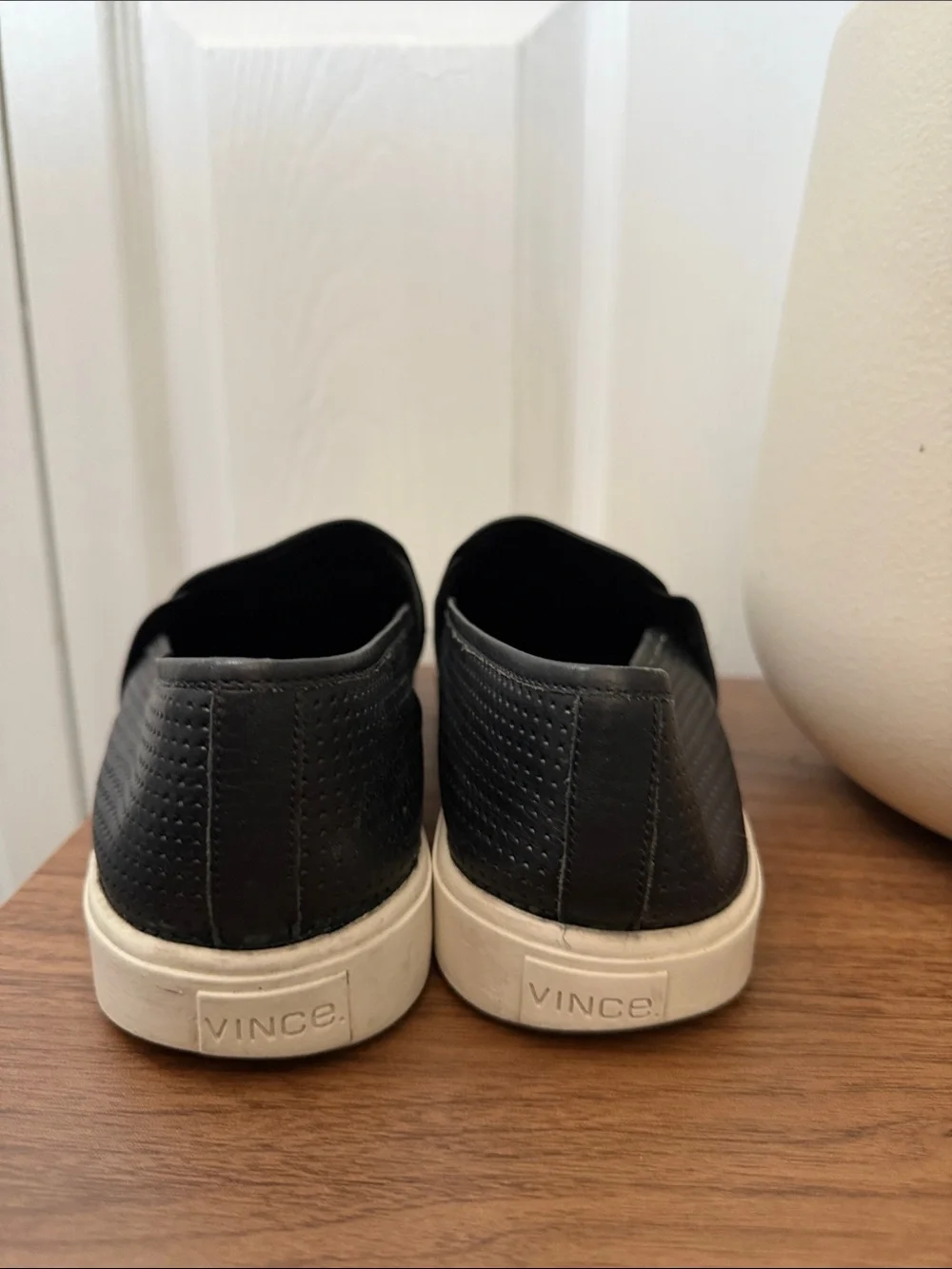 Vince Blair Black Perforated Leather Slip-On Sneakers Size 8